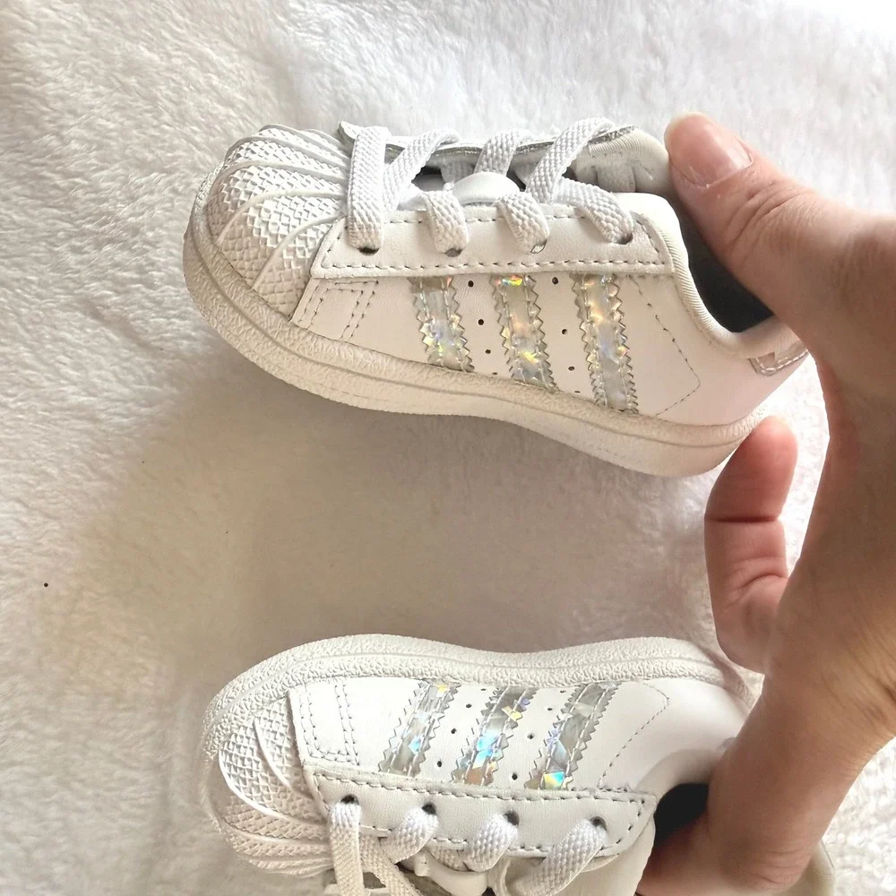 Adidas Superstar White Iridescent Holographic Shell Toe Kids Shoes 4K CG6707
